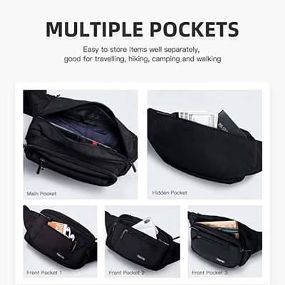 Le donne di Bum Fashion Fanny Pack Men innaffiano la borsa resistente della vita con 6 tasche zippate