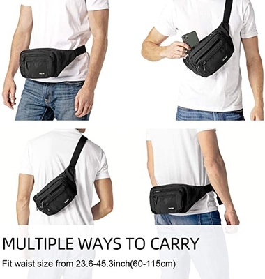 Le donne di Bum Fashion Fanny Pack Men innaffiano la borsa resistente della vita con 6 tasche zippate