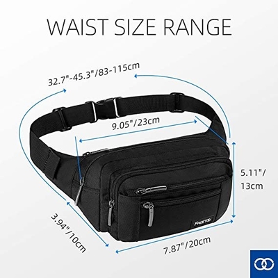 Le donne di Bum Fashion Fanny Pack Men innaffiano la borsa resistente della vita con 6 tasche zippate