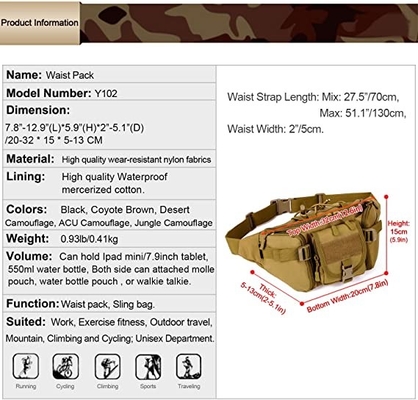 Pacchetto militare della vita della borsa tattica della vita di Molle per correre di camminata di aria aperta facendo un'escursione campeggio